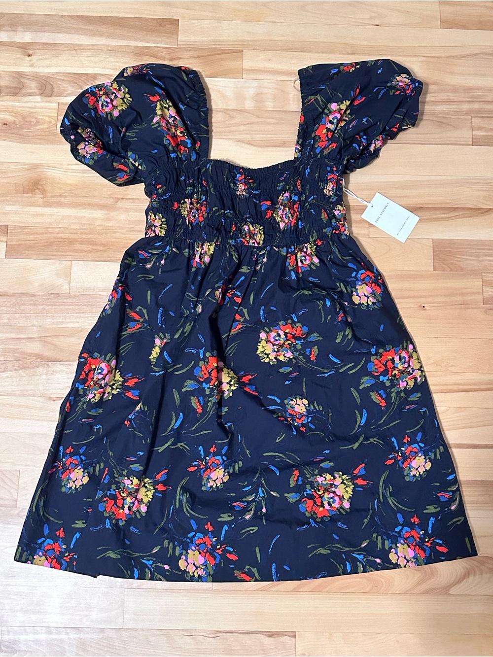 Free Assembly Puff Sleeve Peasant Mini Dress